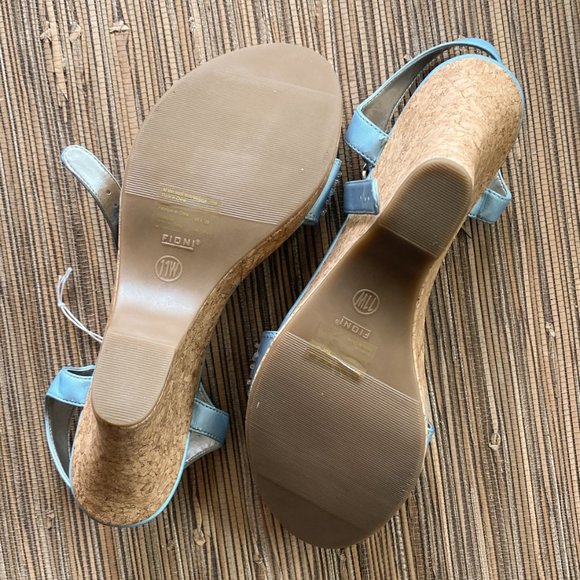 Fioni Baby Blue Satin Shoes with Embellishments & Cork-Wedge Sandals - Size 11W - Picture 10 of 10